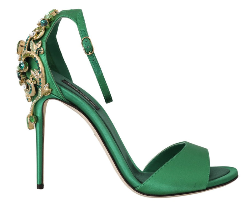 Green Ankle Strap Crystal Stilettos