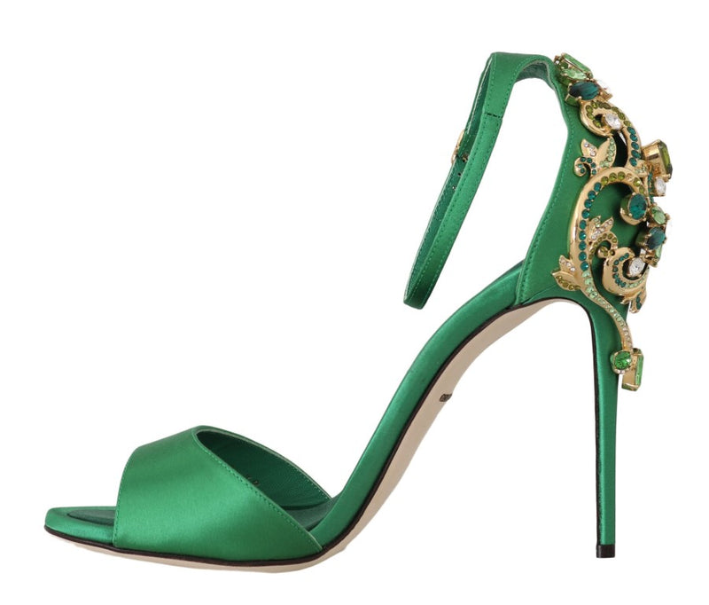 Green Ankle Strap Crystal Stilettos