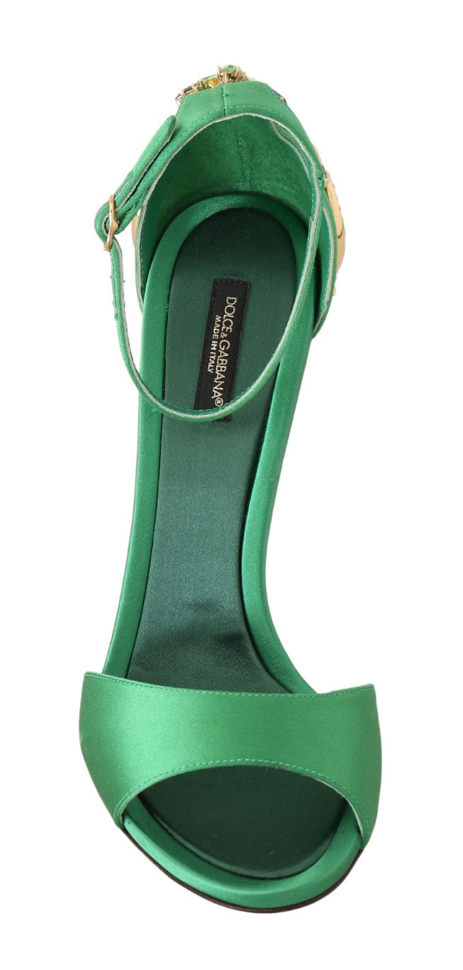 Green Ankle Strap Crystal Stilettos