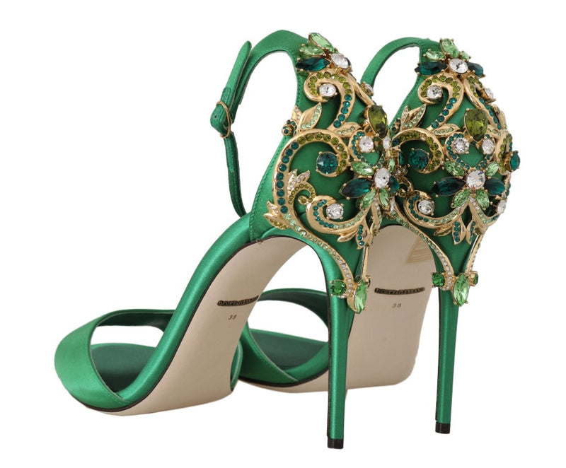 Green Ankle Strap Crystal Stilettos