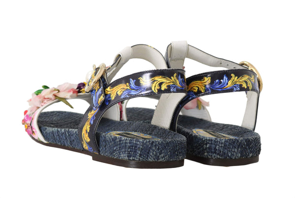 Majolica Floral Crystal Flat Sandals