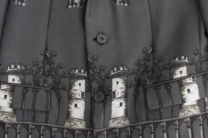 Gray silk knight two button blazer