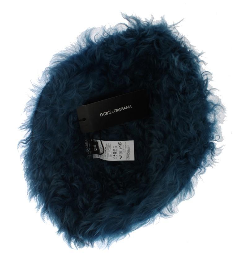 Gray Wool Blue Shearling Cloche Hat