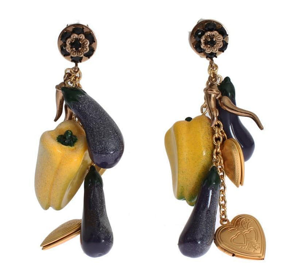 Gold Brass Aubergine Paprika Earrings