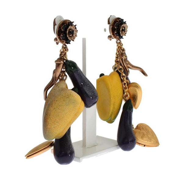 Gold Brass Aubergine Paprika Earrings