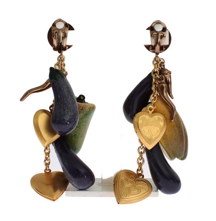 Gold Brass Aubergine Paprika Earrings