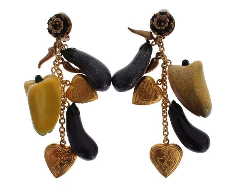 Gold Brass Aubergine Paprika Earrings