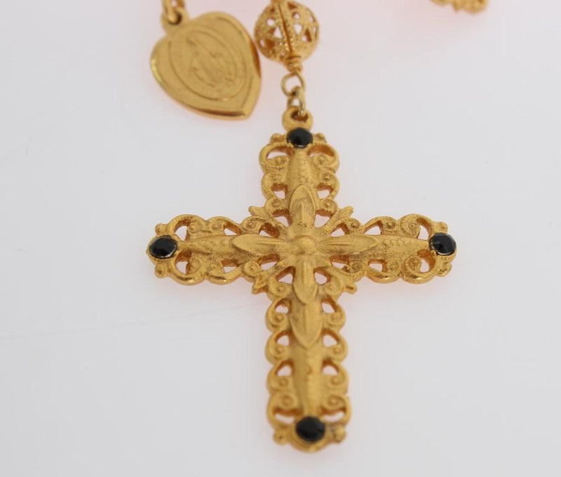 Gold Black Crystal Cross Earrings