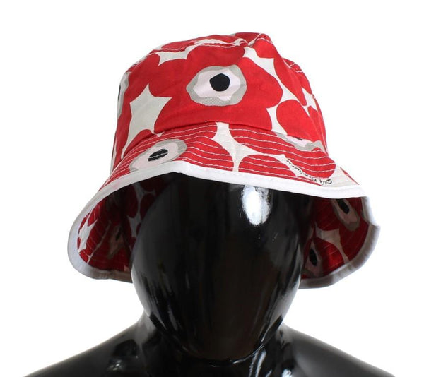 Red White Floral Cotton Beachwear Hat