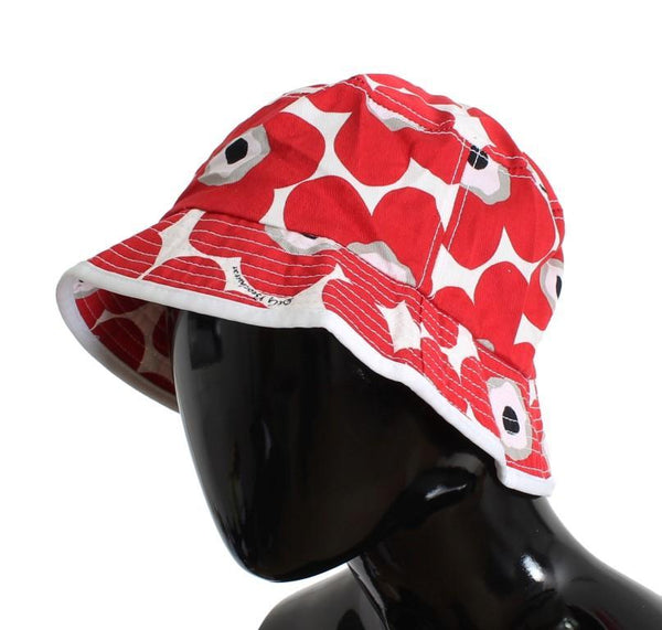 Red White Floral Cotton Beachwear Hat