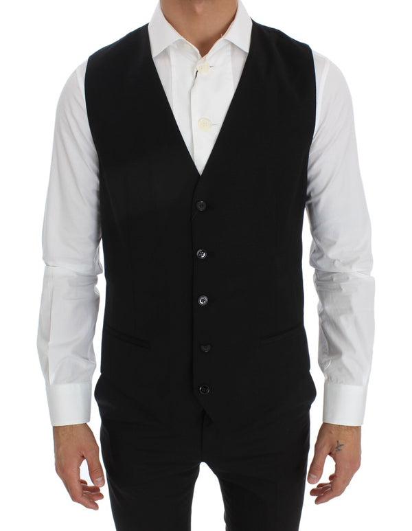 Black Wool Blend Formal Vest