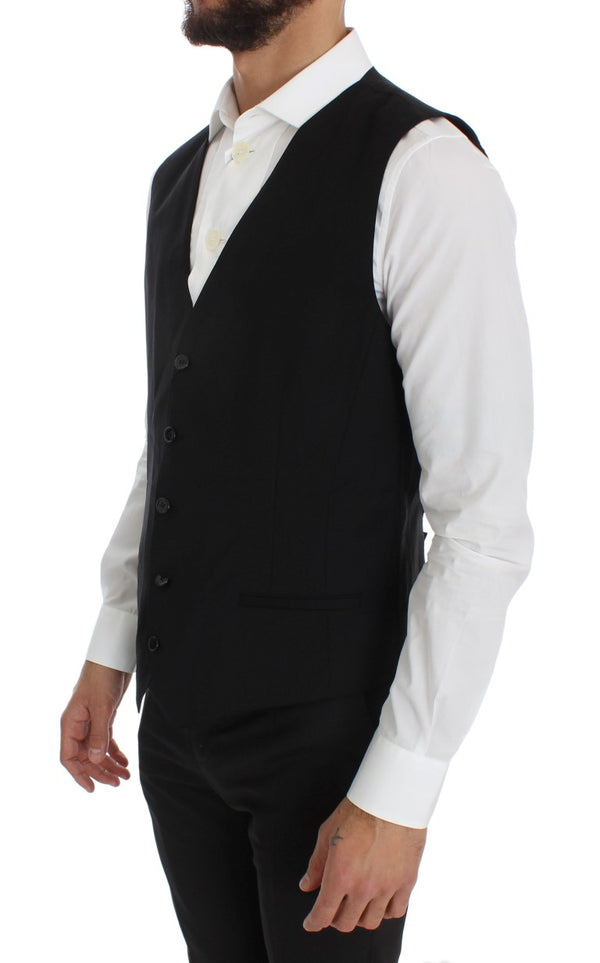 Black Wool Blend Formal Vest