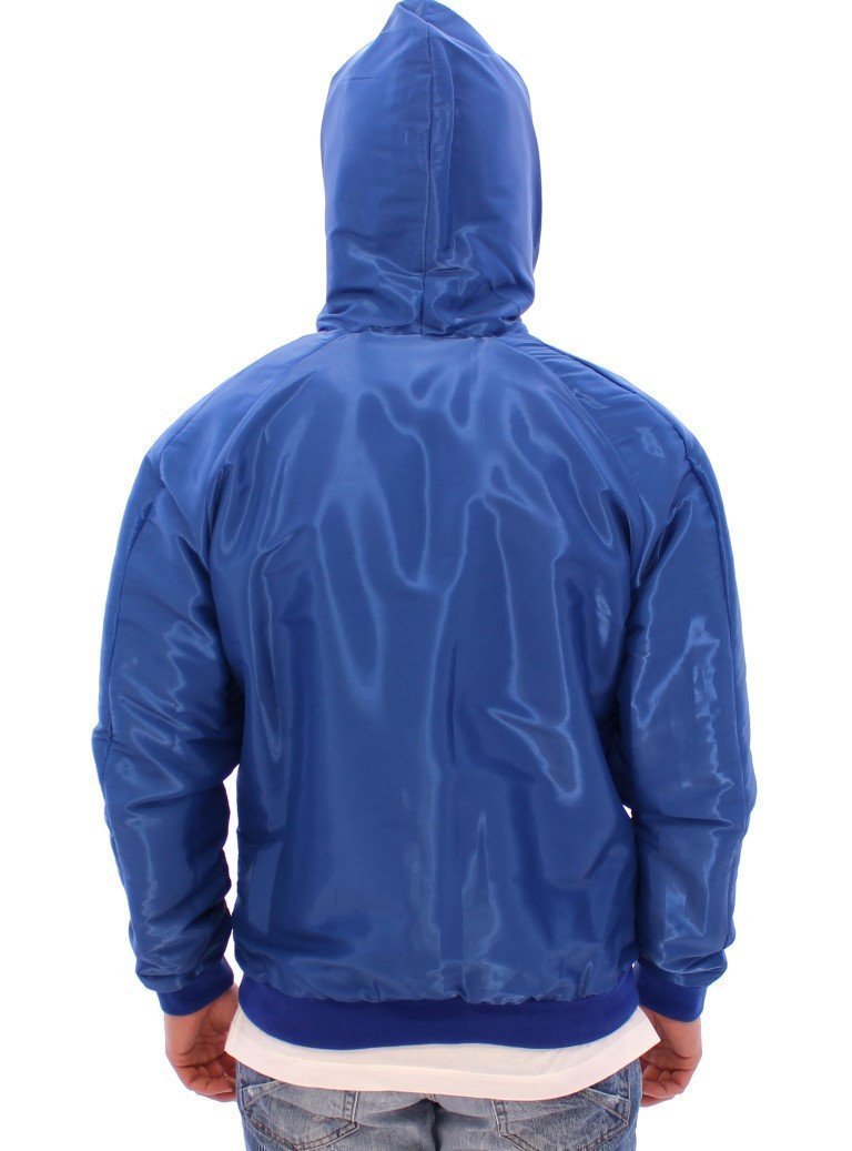 Blue hooded reversible jacket