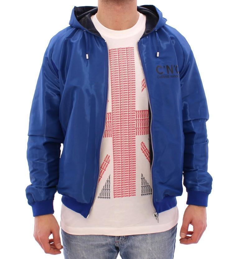 Blue hooded reversible jacket