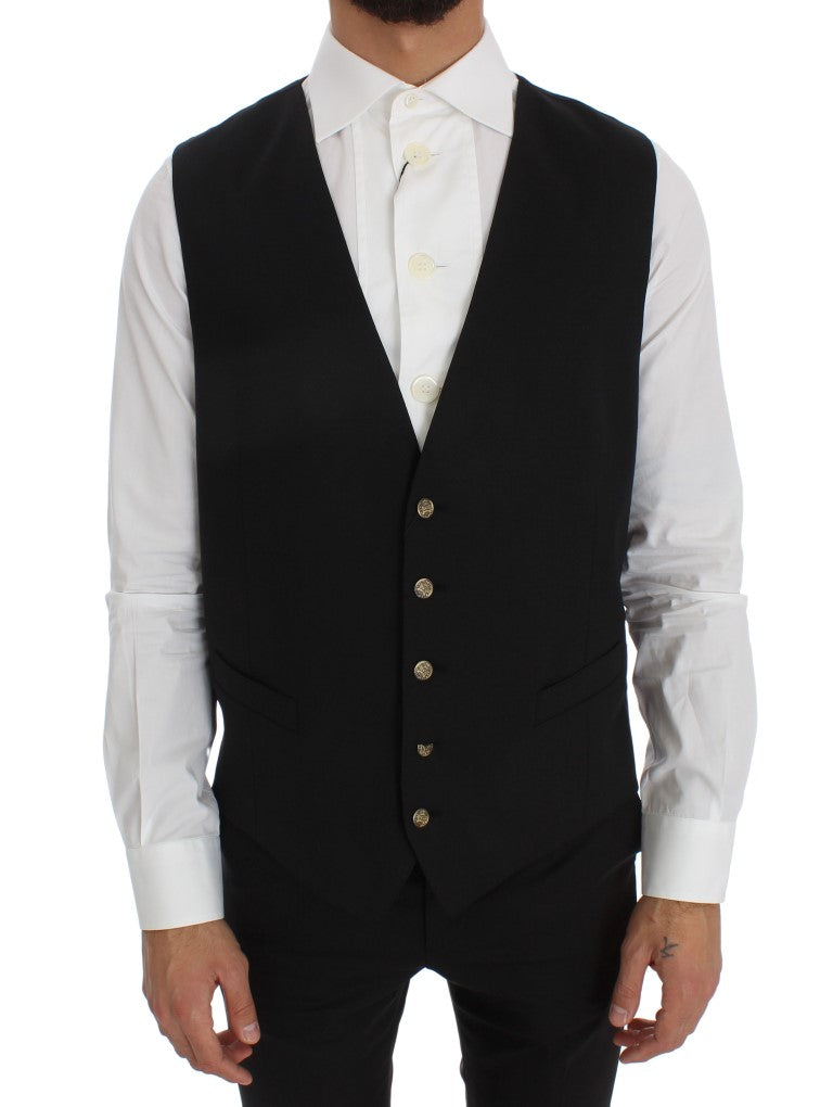 Black Wool Blend Formal Vest