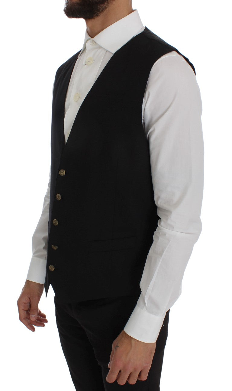 Black Wool Blend Formal Vest