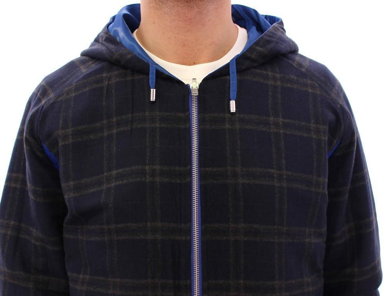 Blue hooded reversible jacket