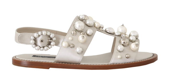 Sandals White Silk Crystal Flats Sandals