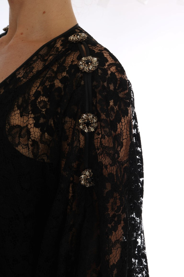 Black Floral Lace Crystal Dress