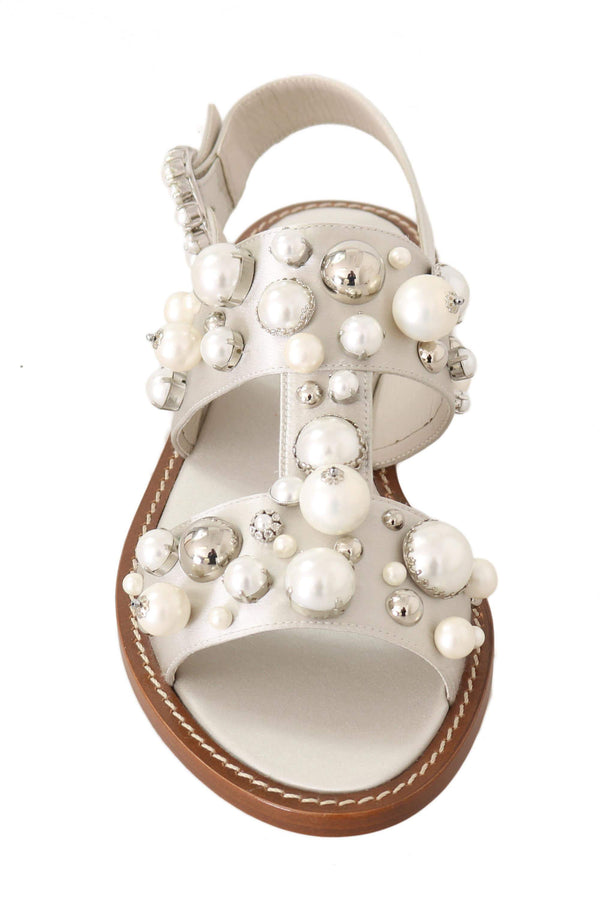 Sandals White Silk Crystal Flats Sandals