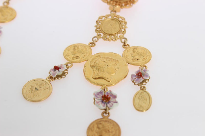 Gold Brass Floral Coins Dangling Clip On Earrings