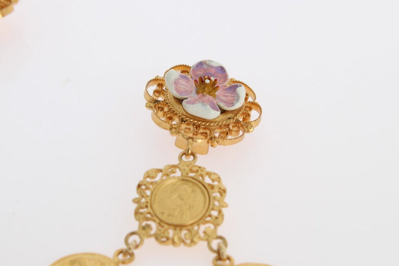 Gold Brass Floral Coins Dangling Clip On Earrings