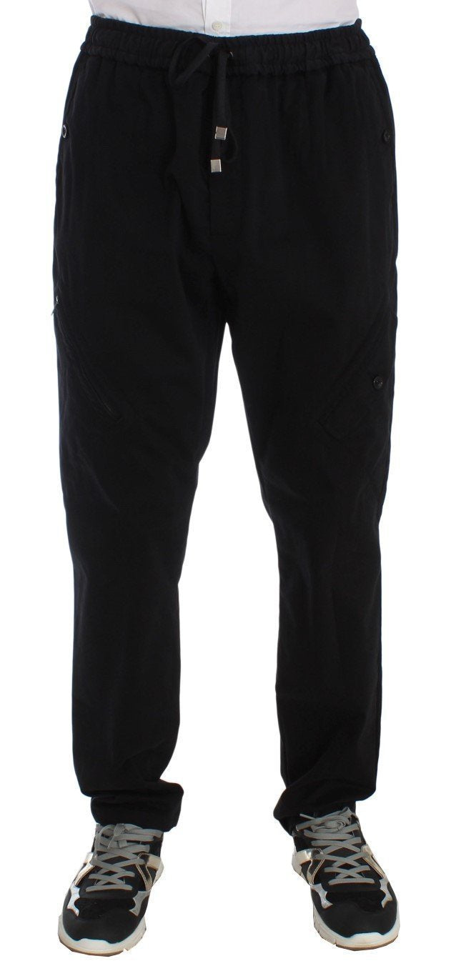 Black Cotton Stretch Casual Slim Fit Pants