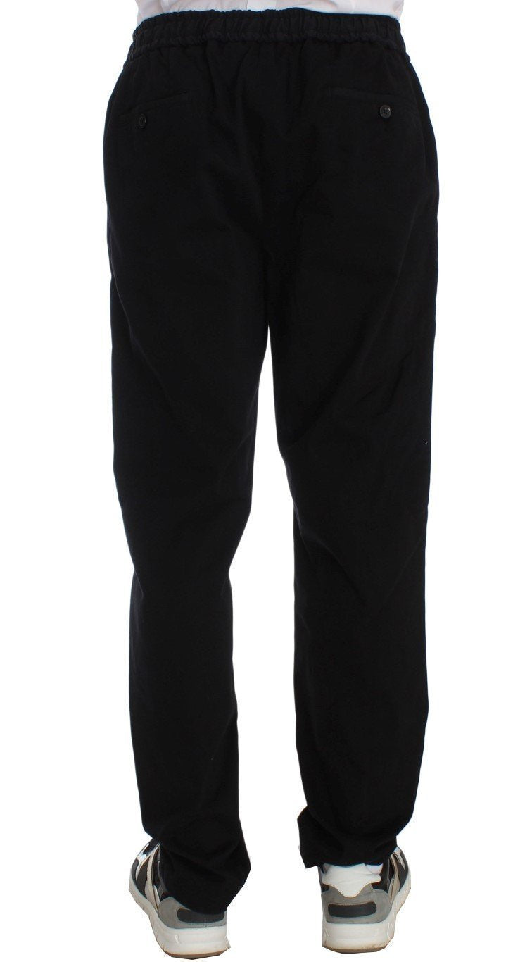 Black Cotton Stretch Casual Slim Fit Pants