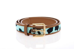 Blue Leopard Leather Logo Belt