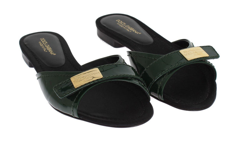 Green Leather Slides Sandals