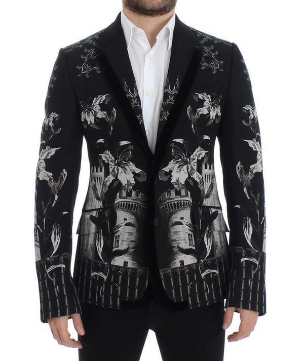 Black wool knight slim blazer