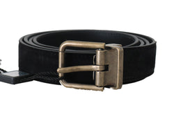 Black Goatskin Suede Gold Buckle Mens Belt