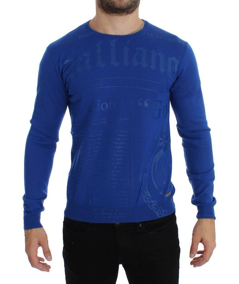 Blue Newspaper Print Wool Crewneck Sweater