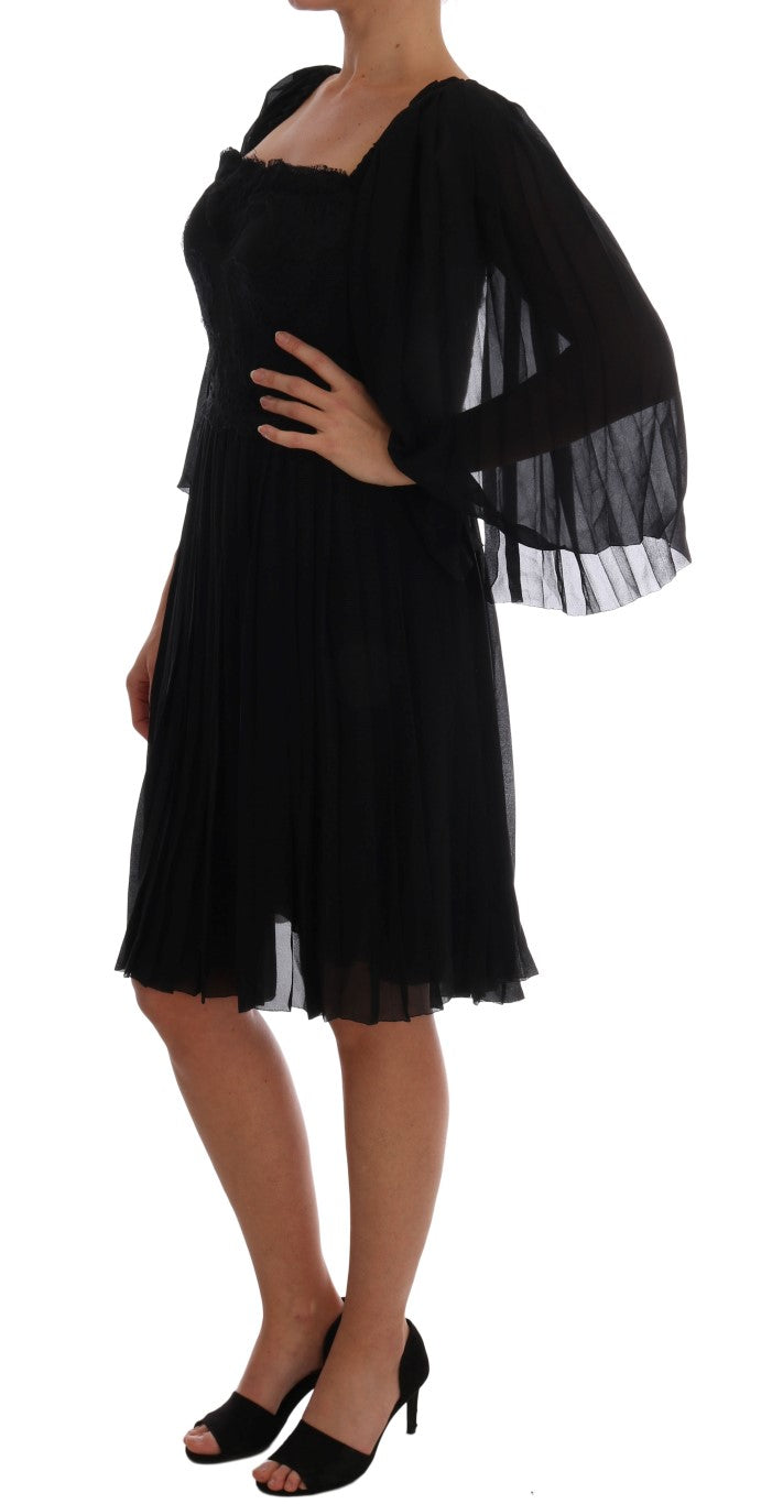 Black Silk Floral Lace Dress