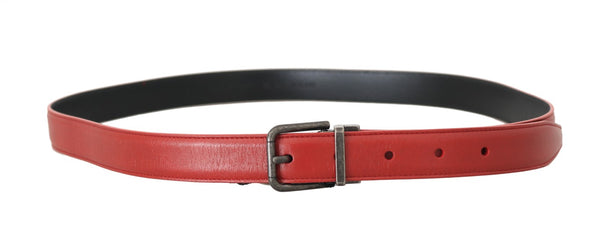 Red Leather Gray Brushed Buckle Mens Belt