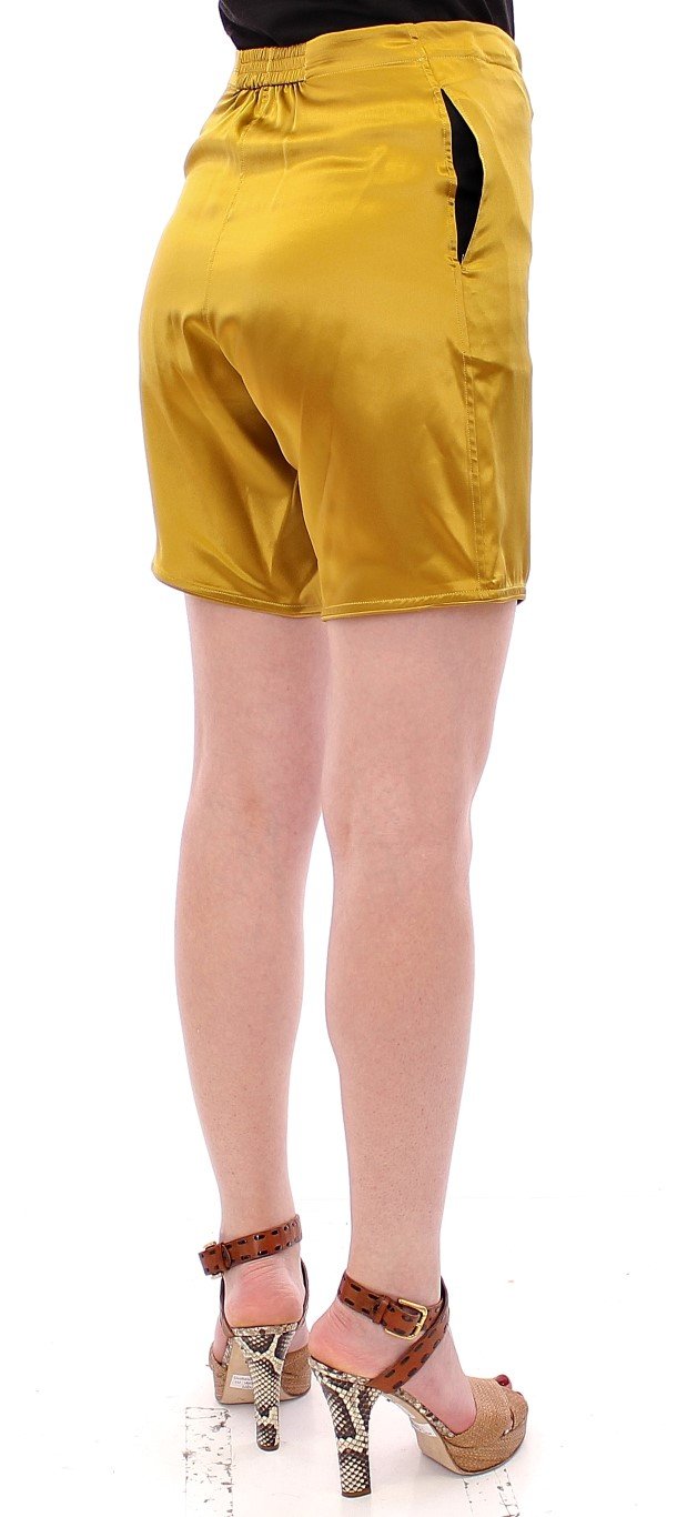 Gold Silk High Waist Stretch Shorts