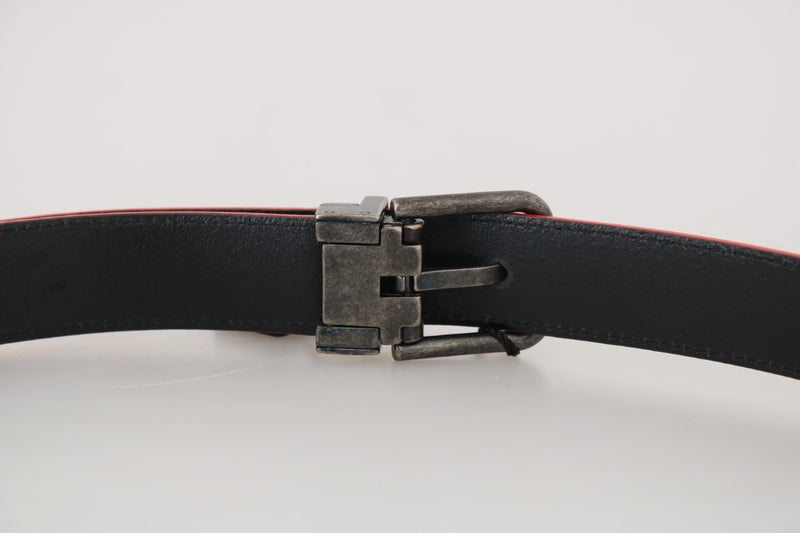 Red Leather Gray Brushed Buckle Mens Belt