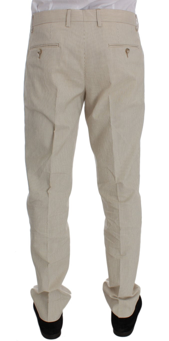 Beige Striped Cotton Chinos Pants
