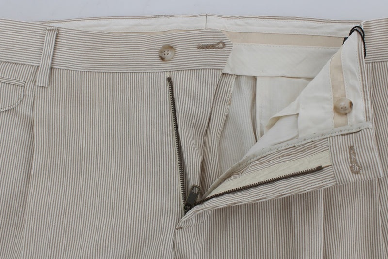 Beige Striped Cotton Chinos Pants
