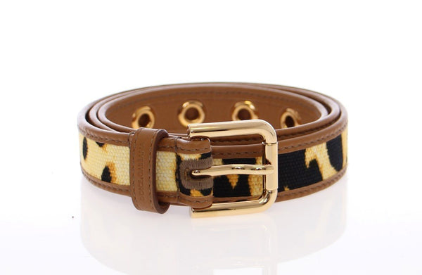 Yellow Leopard Leather Logo Belt