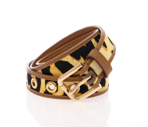 Yellow Leopard Leather Logo Belt