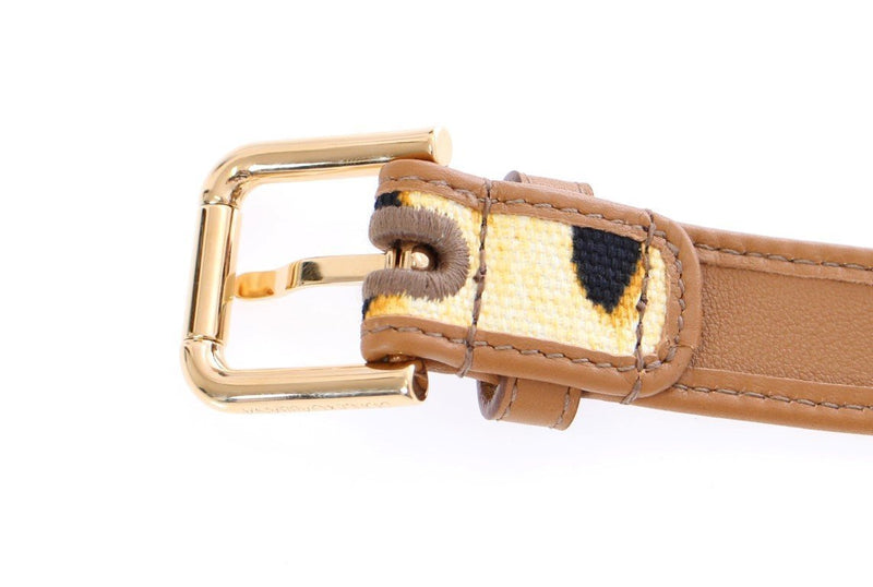 Yellow Leopard Leather Logo Belt