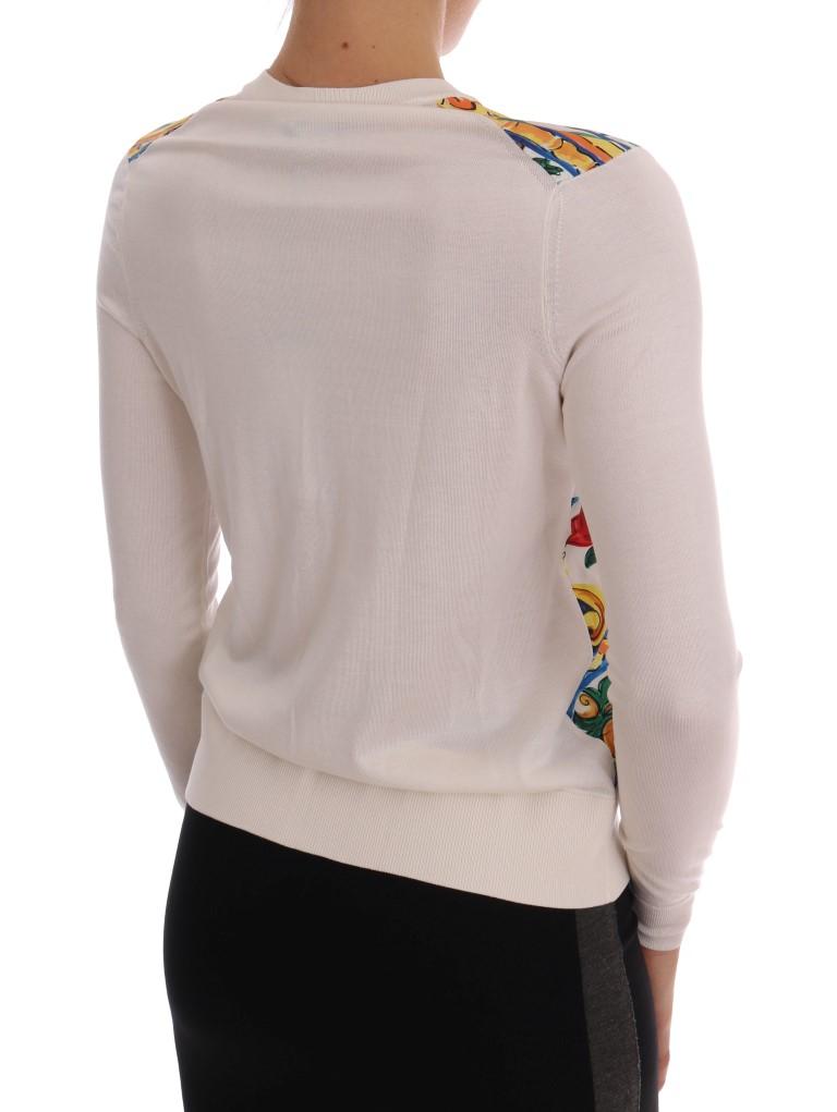 Majolica Print Silk Cardigan Sweater
