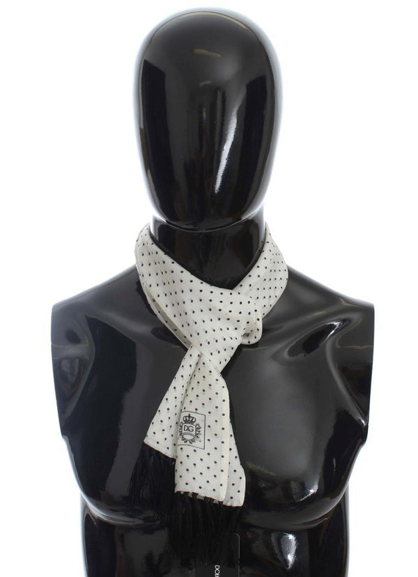 White Black Polka Dot Silk Scarf