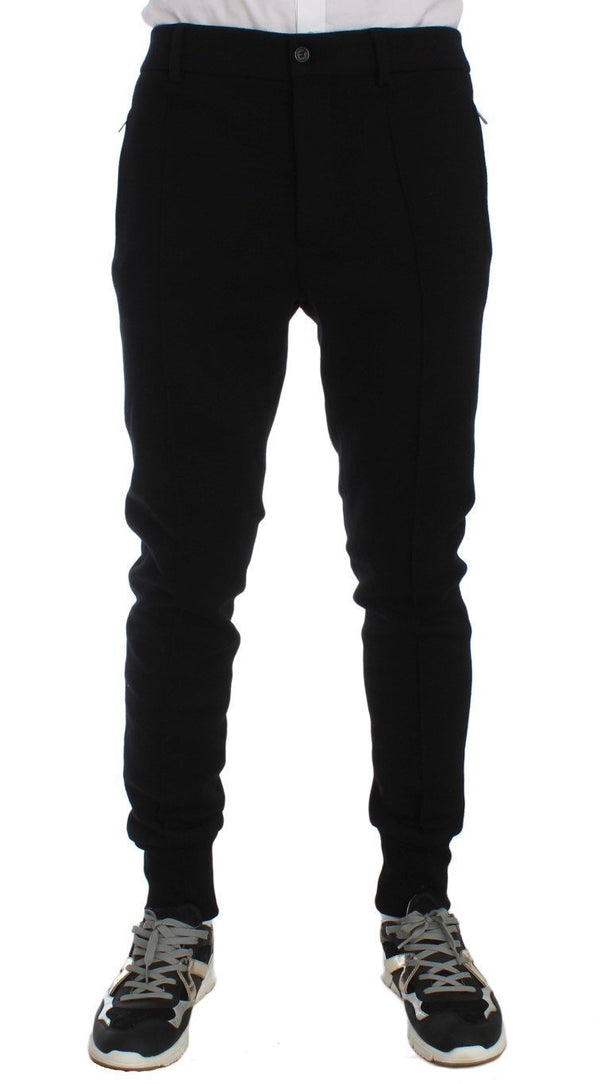 Black Wool Slim Fit Casual Pants