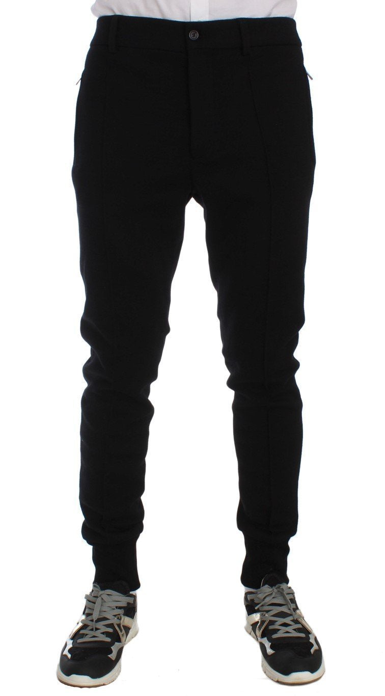 Black Wool Slim Fit Casual Pants
