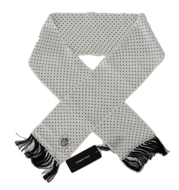 White Black Polka Dot Silk Scarf