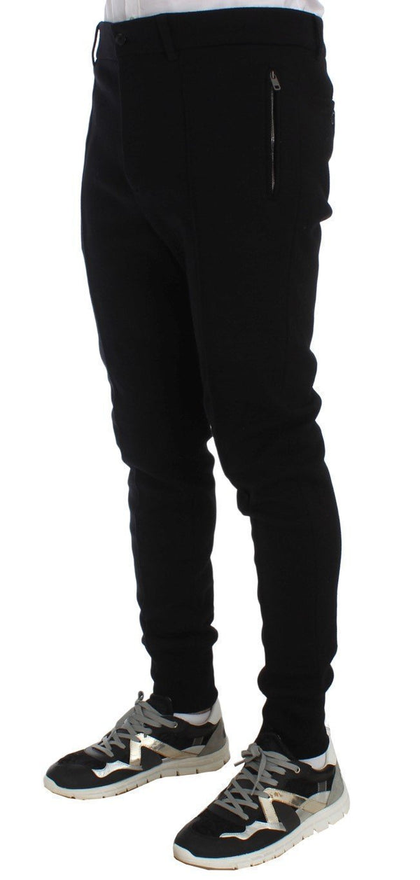 Black Wool Slim Fit Casual Pants
