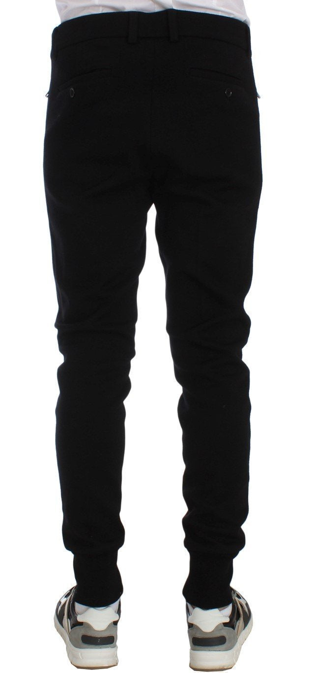 Black Wool Slim Fit Casual Pants