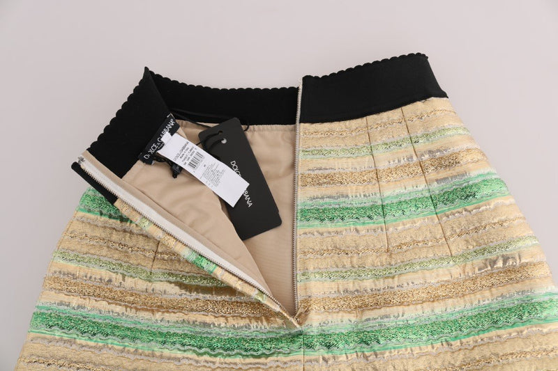 Gold Button Green Jacquard Skirt